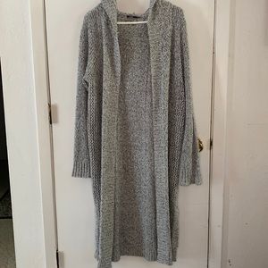 Silver Jeans black & grey chunky knit hooded duster length open front cardigan